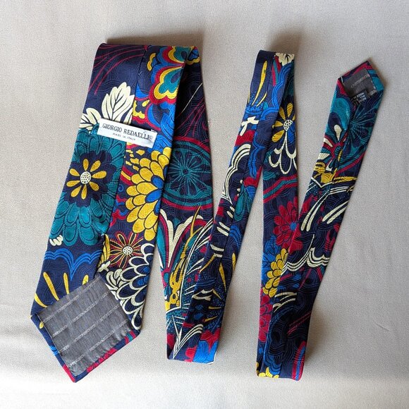 GIORGIO REDAELLI Made in Italy 100% Silk  Floral Tie Navy - Picture 5 of 6
